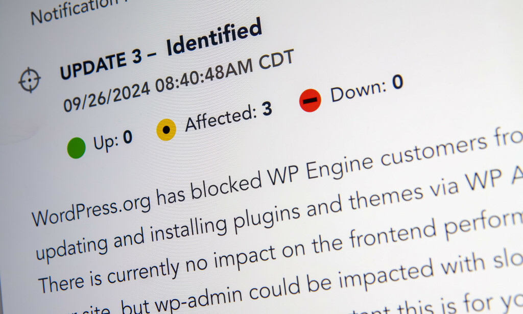 Kranglingen mellom WordPress-gründeren og WP Engine får nå konsekvenser for WP Engines kunder. 📸: Kurt Lekanger