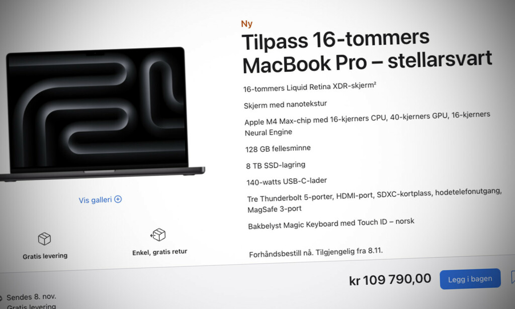 Apple har denne uka lansert en hel drøss nye Mac-er, og skal du ha absolutt alt på maks, blir det dyrt. 📸: Apple.no