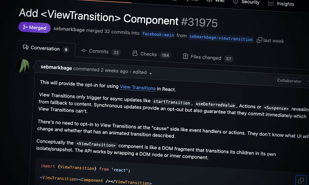 En pull request fra Vercel-utvikler Sebastian Markbåge kan tyde på at React endelig snart vil få støtte for View Transitions.